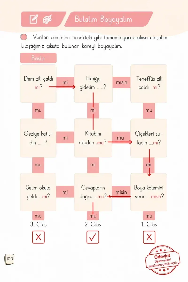 1. Sınıf Türkçe Ders Kitabı Cevapları Meb Yayınları 2. Kitap Sayfa 100 Çözüm Görseli