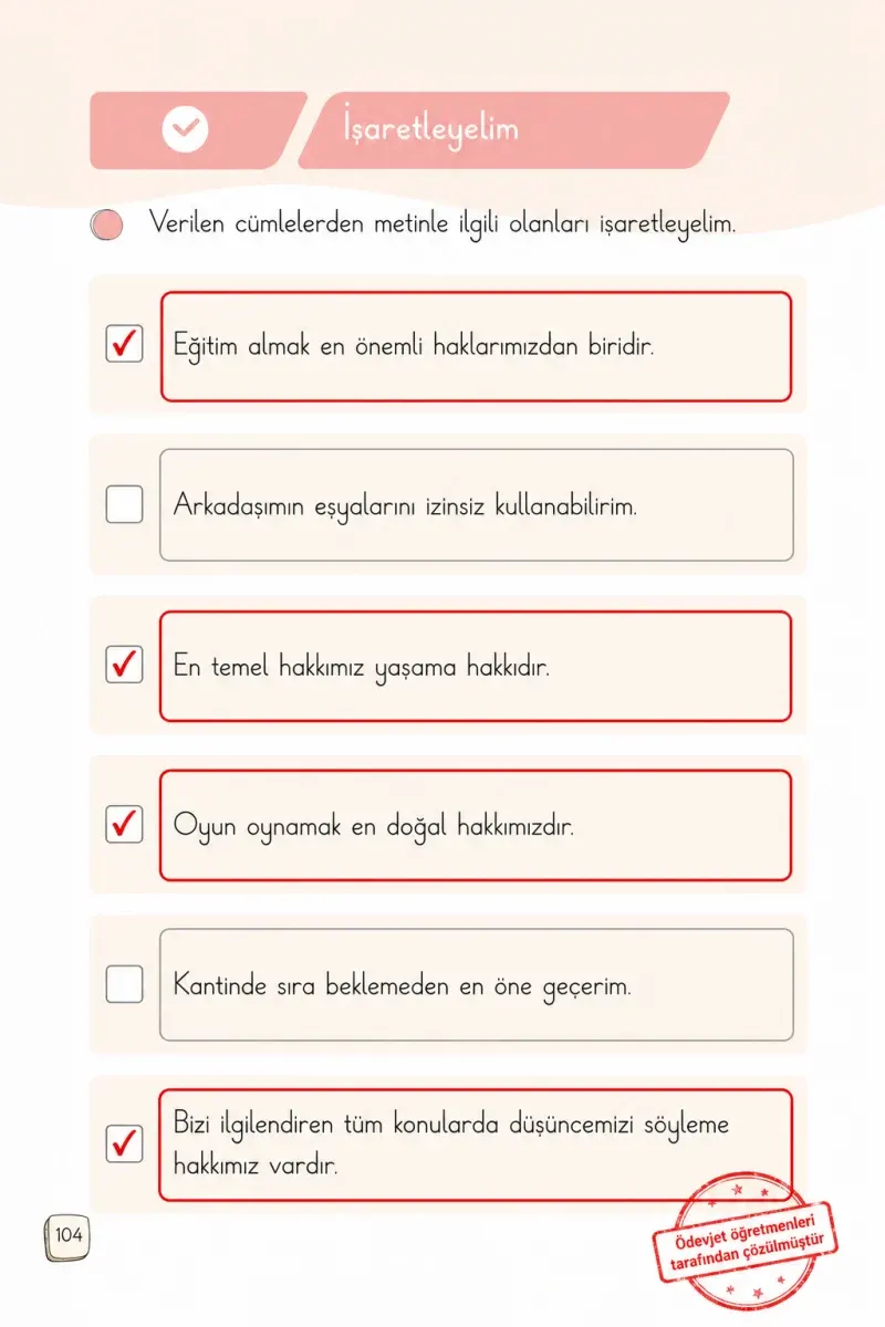 1. Sınıf Türkçe Ders Kitabı Cevapları Meb Yayınları 2. Kitap Sayfa 104 Çözüm Görseli