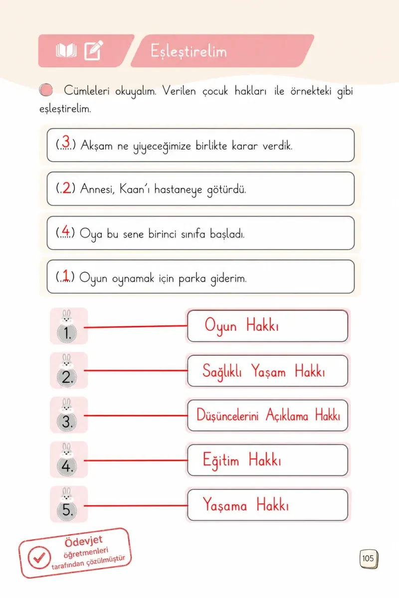 1. Sınıf Türkçe Ders Kitabı Cevapları Meb Yayınları 2. Kitap Sayfa 105 Çözüm Görseli