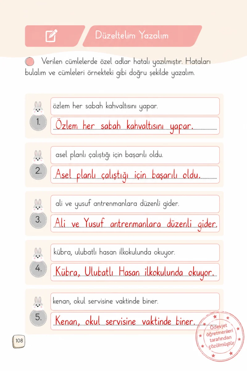 1. Sınıf Türkçe Ders Kitabı Cevapları Meb Yayınları 2. Kitap Sayfa 108 Çözüm Görseli