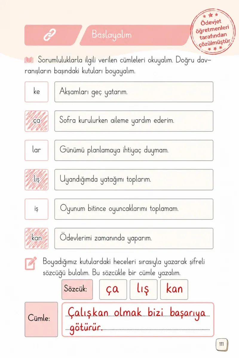 1. Sınıf Türkçe Ders Kitabı Cevapları Meb Yayınları 2. Kitap Sayfa 111 Çözüm Görseli
