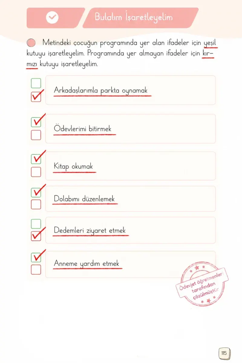 1. Sınıf Türkçe Ders Kitabı Cevapları Meb Yayınları 2. Kitap Sayfa 115 Çözüm Görseli