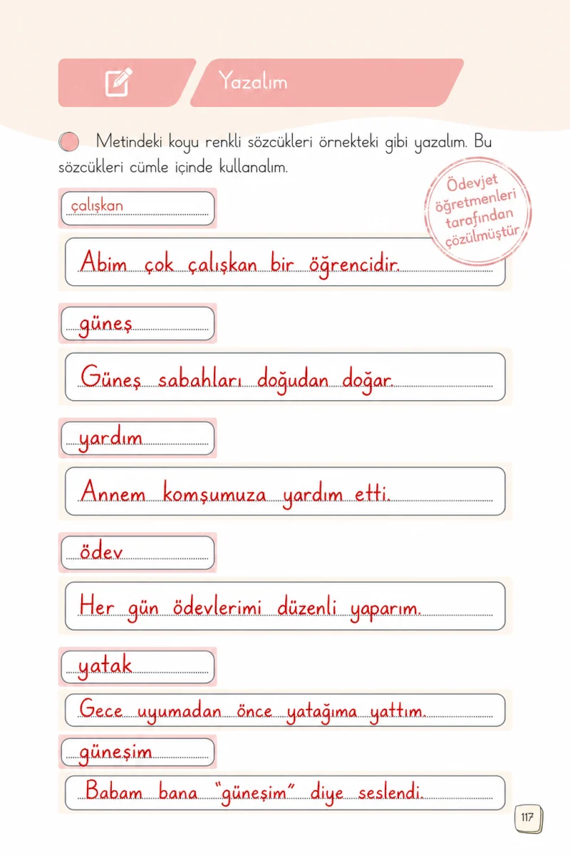 1. Sınıf Türkçe Ders Kitabı Cevapları Meb Yayınları 2. Kitap Sayfa 117 Çözüm Görseli