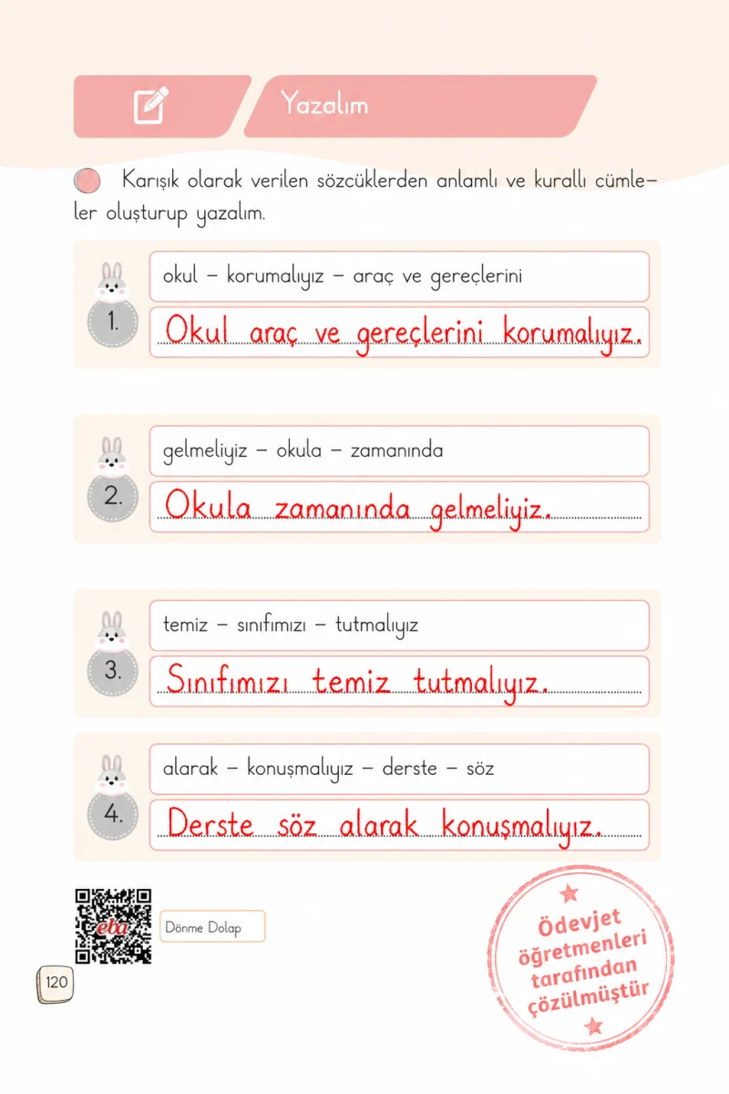 1. Sınıf Türkçe Ders Kitabı Cevapları Meb Yayınları 2. Kitap Sayfa 120 Çözüm Görseli