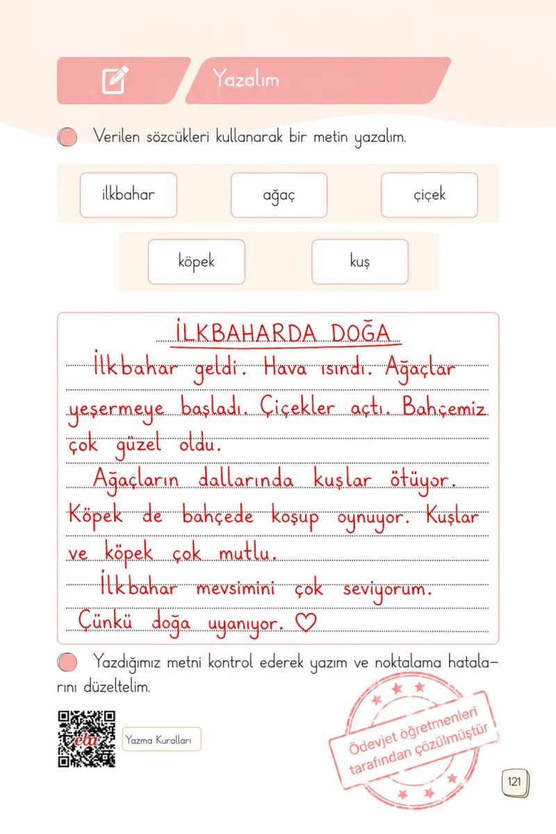 1. Sınıf Türkçe Ders Kitabı Cevapları Meb Yayınları 2. Kitap Sayfa 121 Çözüm Görseli