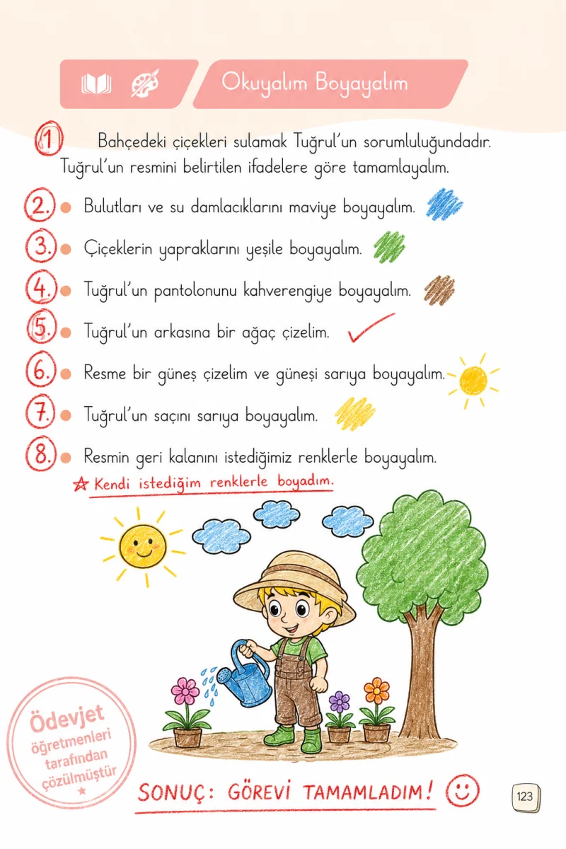 1. Sınıf Türkçe Ders Kitabı Cevapları Meb Yayınları 2. Kitap Sayfa 123 Çözüm Görseli