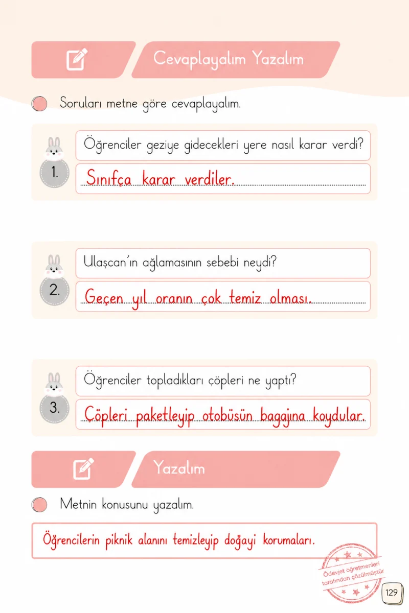 1. Sınıf Türkçe Ders Kitabı Cevapları Meb Yayınları 2. Kitap Sayfa 129 Çözüm Görseli