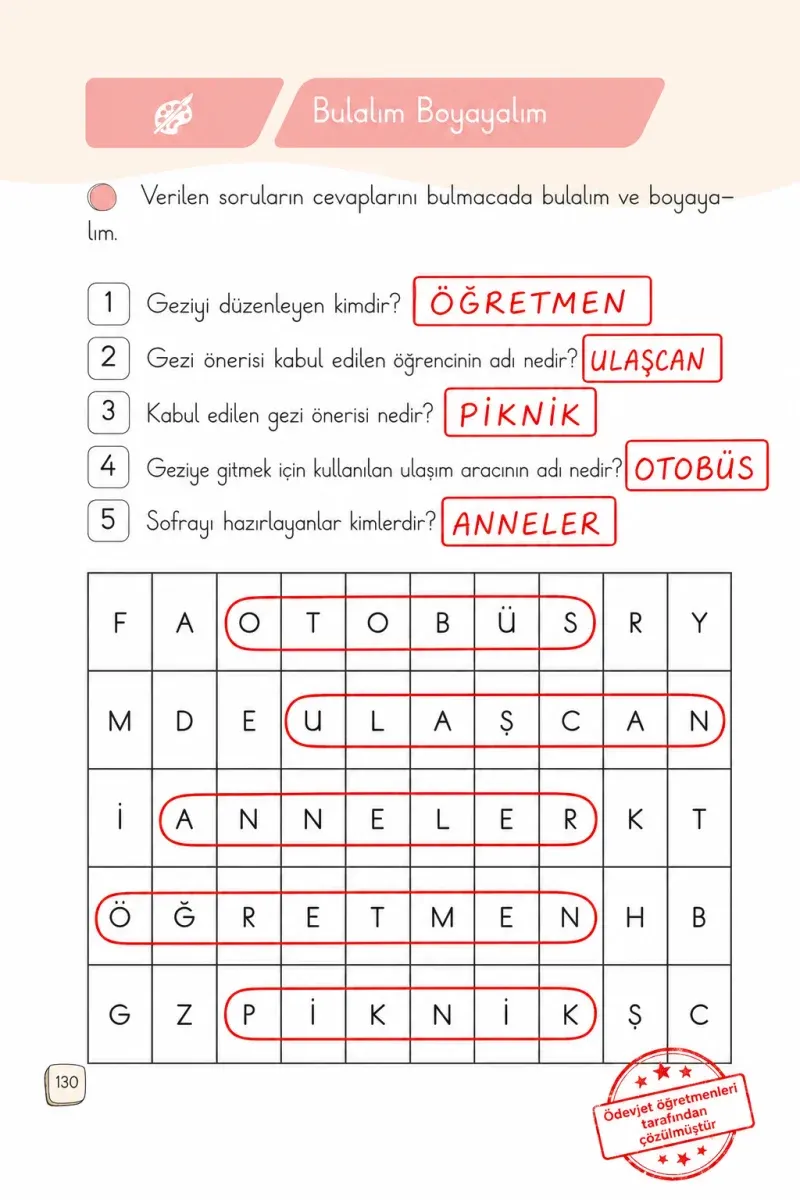 1. Sınıf Türkçe Ders Kitabı Cevapları Meb Yayınları 2. Kitap Sayfa 130 Çözüm Görseli