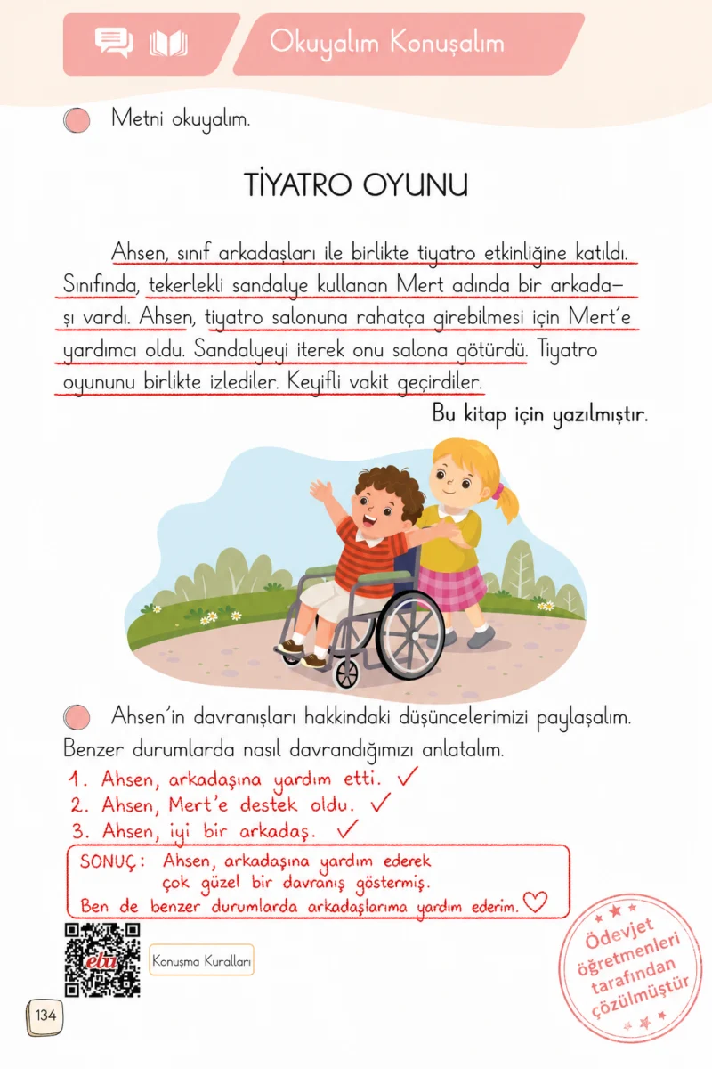 1. Sınıf Türkçe Ders Kitabı Cevapları Meb Yayınları 2. Kitap Sayfa 134 Çözüm Görseli