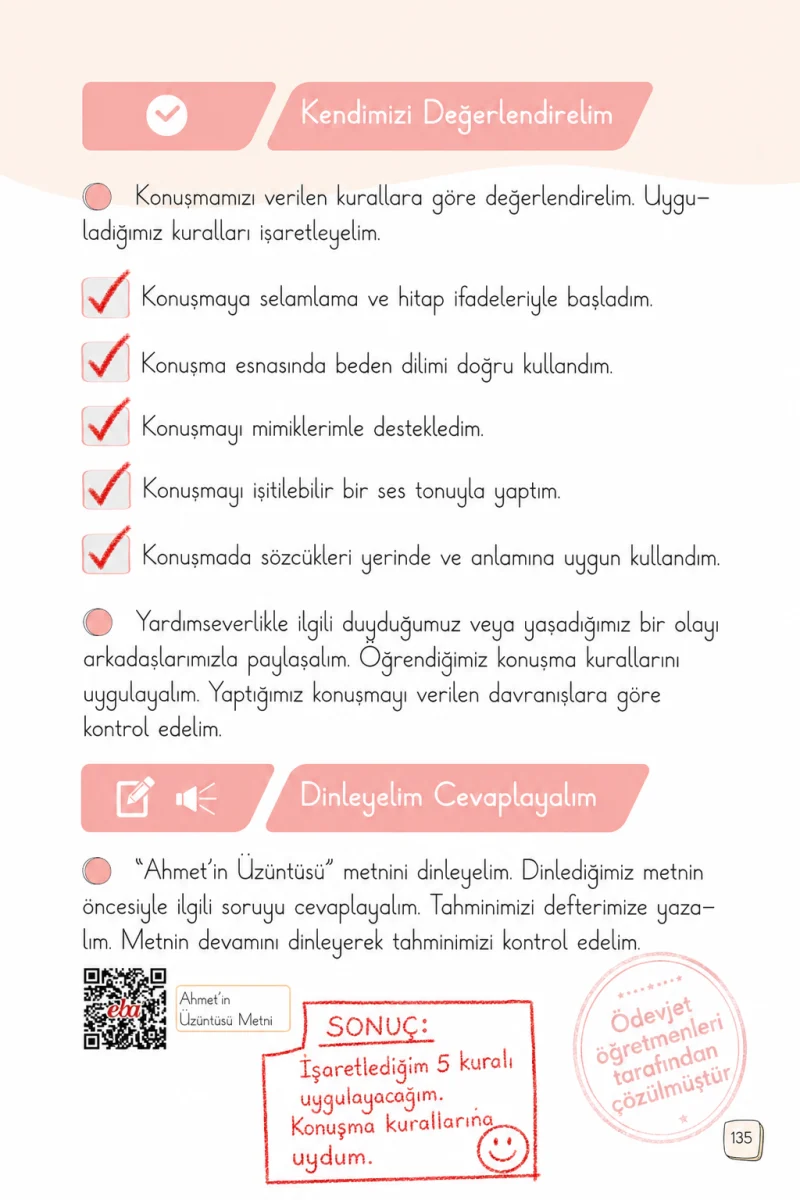 1. Sınıf Türkçe Ders Kitabı Cevapları Meb Yayınları 2. Kitap Sayfa 135 Çözüm Görseli