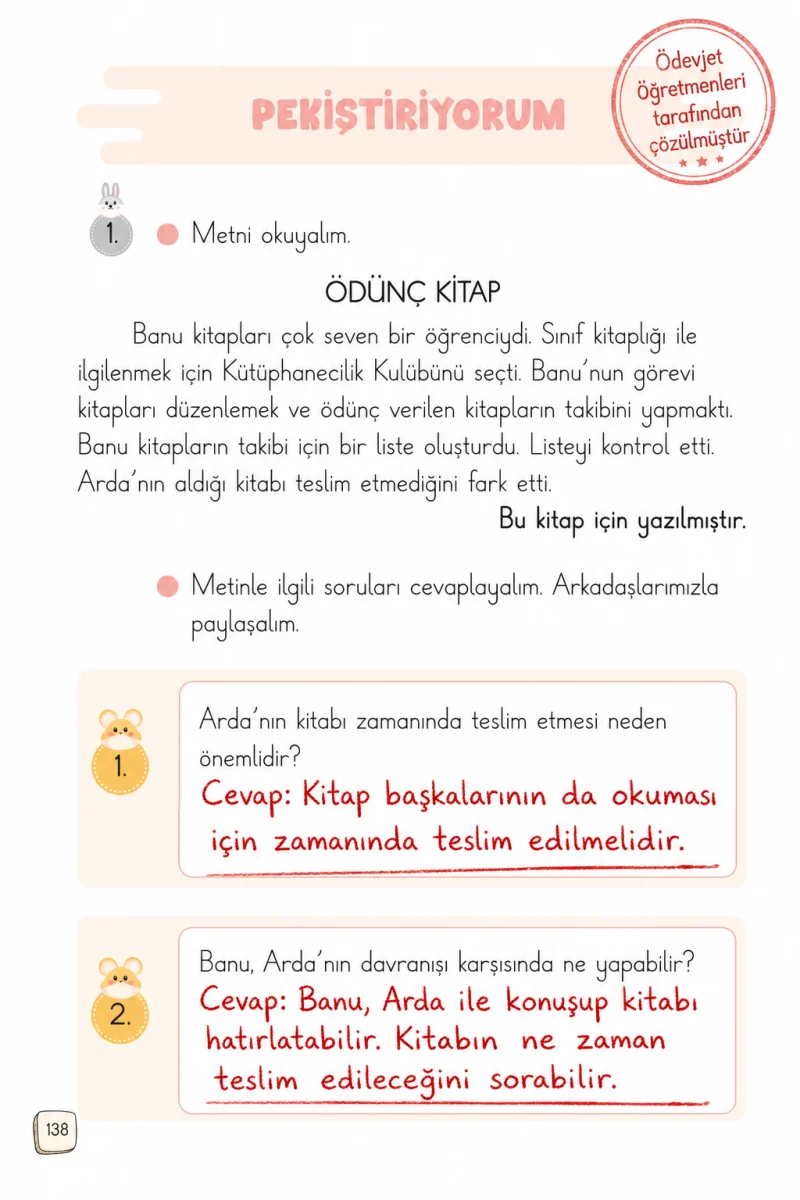 1. Sınıf Türkçe Ders Kitabı Cevapları Meb Yayınları 2. Kitap Sayfa 138 Çözüm Görseli