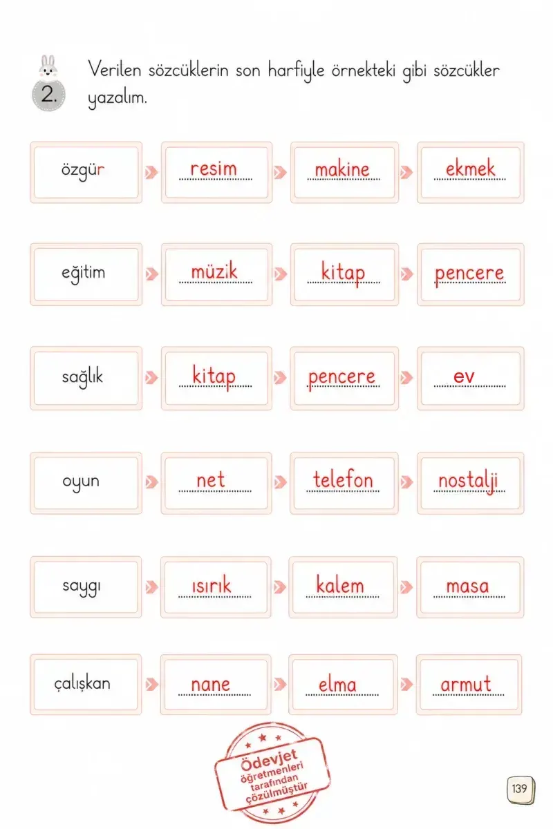 1. Sınıf Türkçe Ders Kitabı Cevapları Meb Yayınları 2. Kitap Sayfa 139 Çözüm Görseli