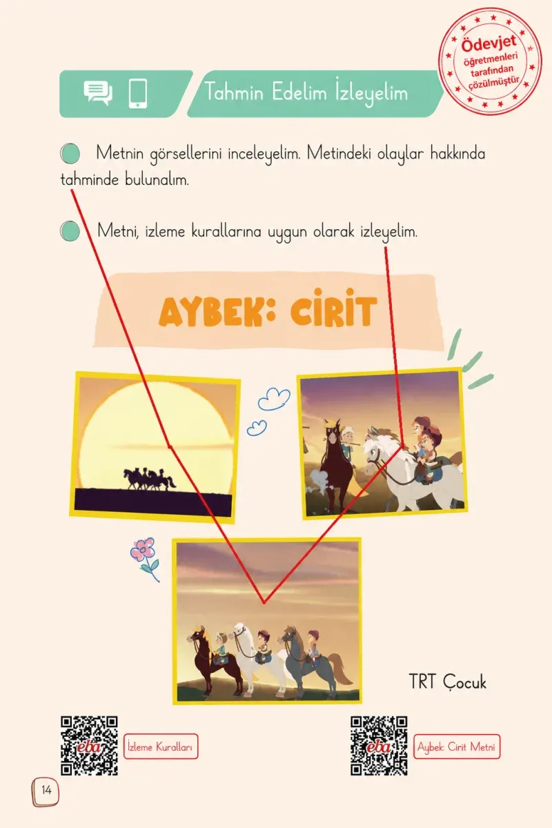 1. Sınıf Türkçe Ders Kitabı Cevapları Meb Yayınları 2. Kitap Sayfa 14 Çözüm Görseli