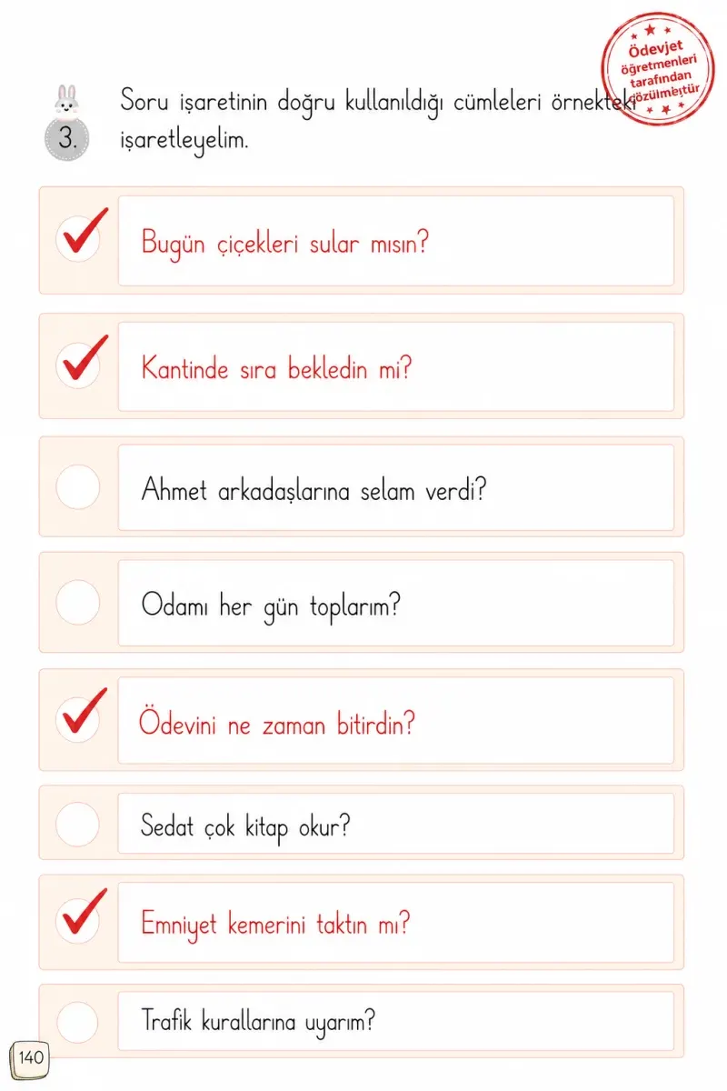 1. Sınıf Türkçe Ders Kitabı Cevapları Meb Yayınları 2. Kitap Sayfa 140 Çözüm Görseli