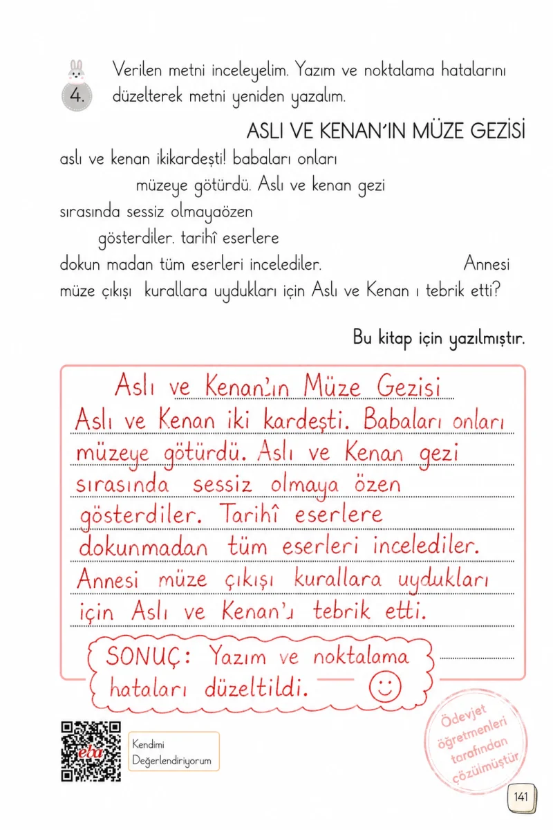 1. Sınıf Türkçe Ders Kitabı Cevapları Meb Yayınları 2. Kitap Sayfa 141 Çözüm Görseli