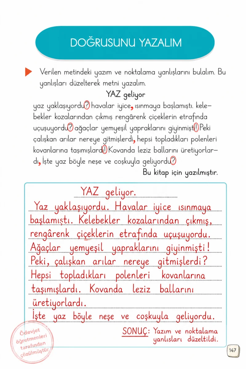 1. Sınıf Türkçe Ders Kitabı Cevapları Meb Yayınları 2. Kitap Sayfa 147 Çözüm Görseli
