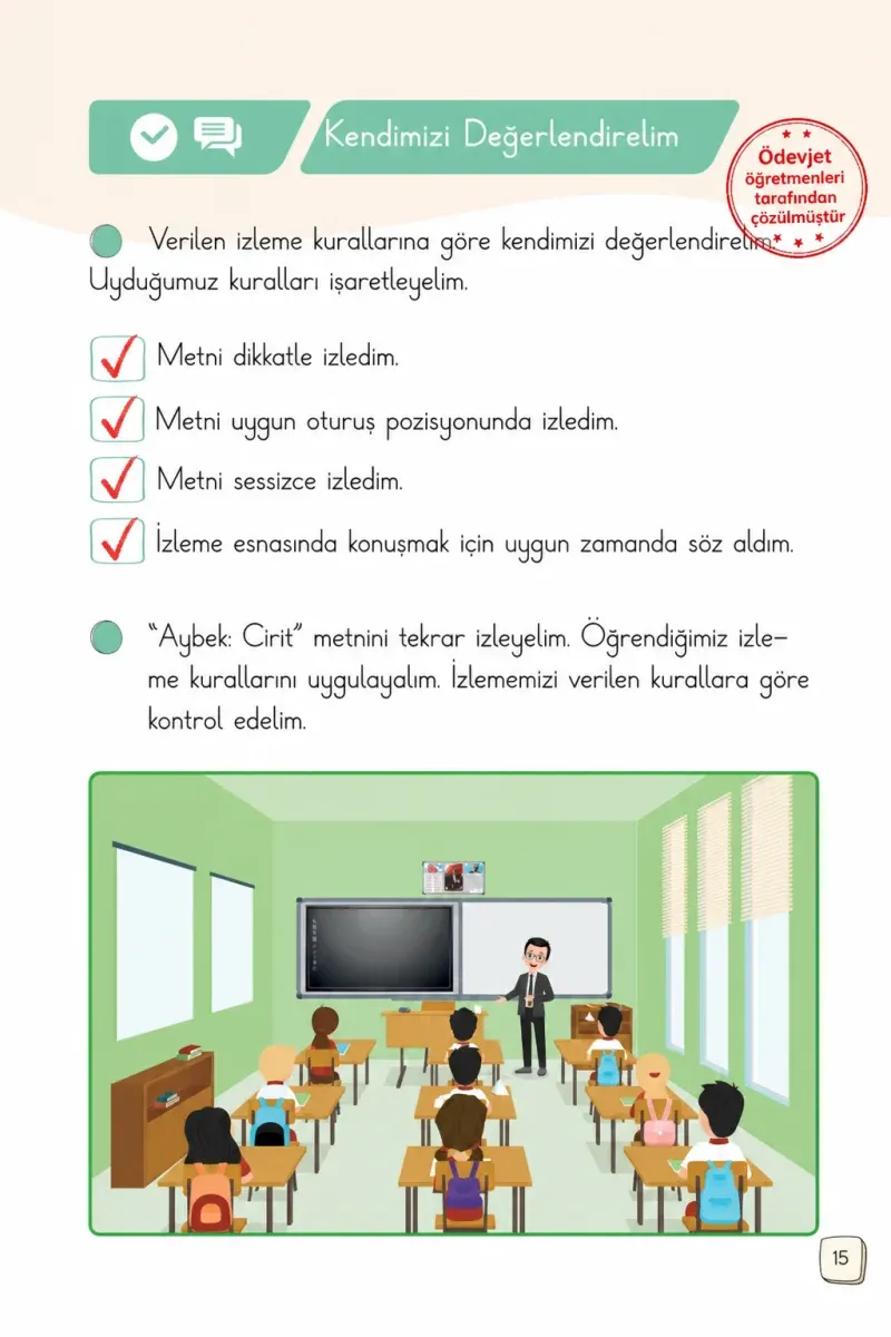 1. Sınıf Türkçe Ders Kitabı Cevapları Meb Yayınları 2. Kitap Sayfa 15 Çözüm Görseli