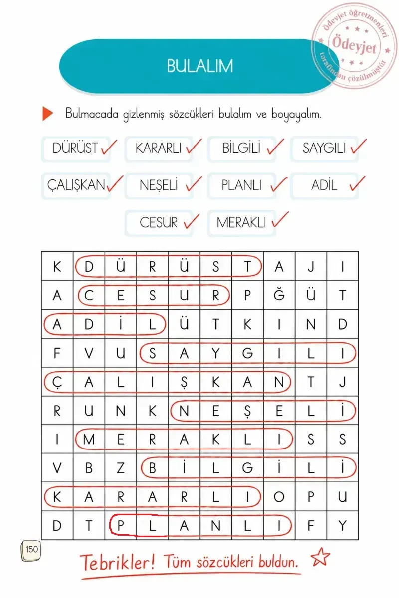 1. Sınıf Türkçe Ders Kitabı Cevapları Meb Yayınları 2. Kitap Sayfa 150 Çözüm Görseli