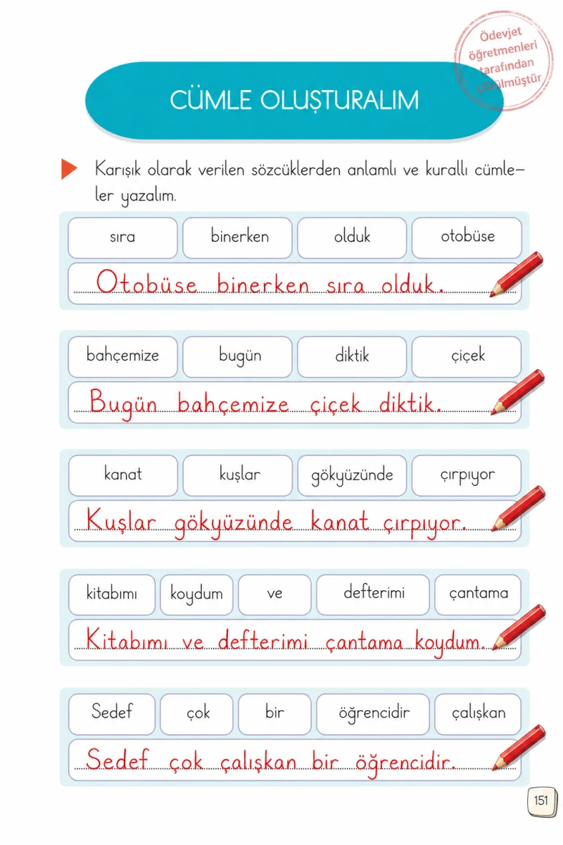 1. Sınıf Türkçe Ders Kitabı Cevapları Meb Yayınları 2. Kitap Sayfa 151 Çözüm Görseli