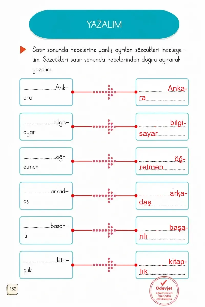 1. Sınıf Türkçe Ders Kitabı Cevapları Meb Yayınları 2. Kitap Sayfa 152 Çözüm Görseli