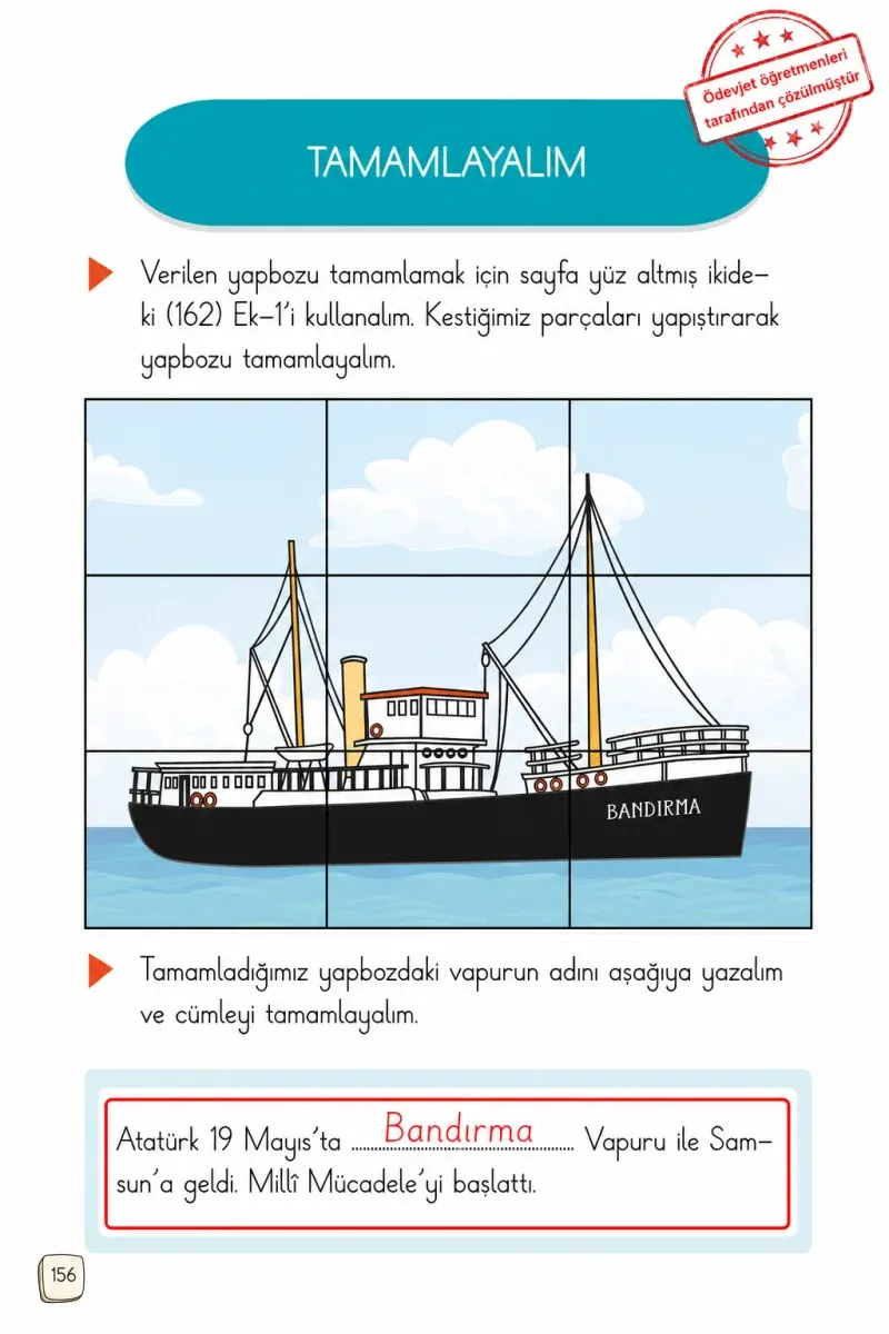 1. Sınıf Türkçe Ders Kitabı Cevapları Meb Yayınları 2. Kitap Sayfa 156 Çözüm Görseli