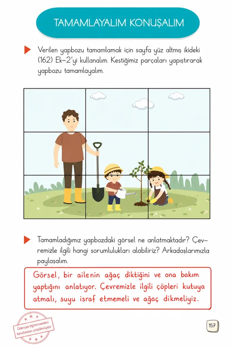 1. Sınıf Türkçe Ders Kitabı Cevapları Meb Yayınları 2. Kitap Sayfa 157 Çözüm Görseli