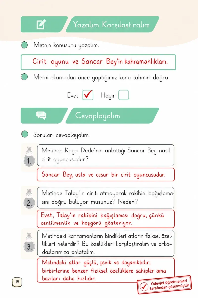 1. Sınıf Türkçe Ders Kitabı Cevapları Meb Yayınları 2. Kitap Sayfa 18 Çözüm Görseli