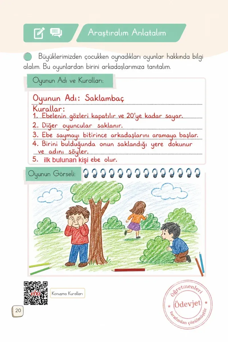 1. Sınıf Türkçe Ders Kitabı Cevapları Meb Yayınları 2. Kitap Sayfa 20 Çözüm Görseli