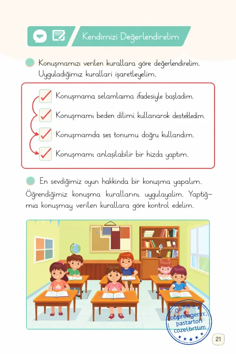 1. Sınıf Türkçe Ders Kitabı Cevapları Meb Yayınları 2. Kitap Sayfa 21 Çözüm Görseli