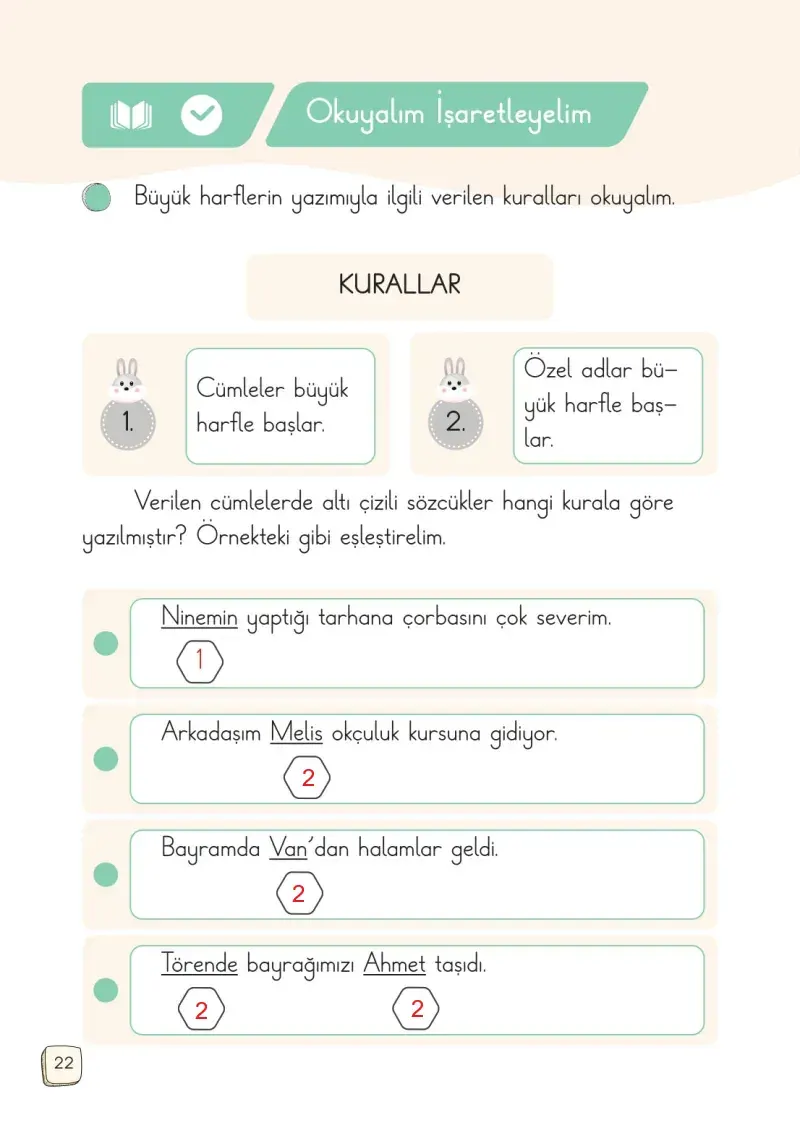 1. Sınıf Türkçe Ders Kitabı Cevapları Meb Yayınları 2. Kitap Sayfa 22 Çözüm Görseli