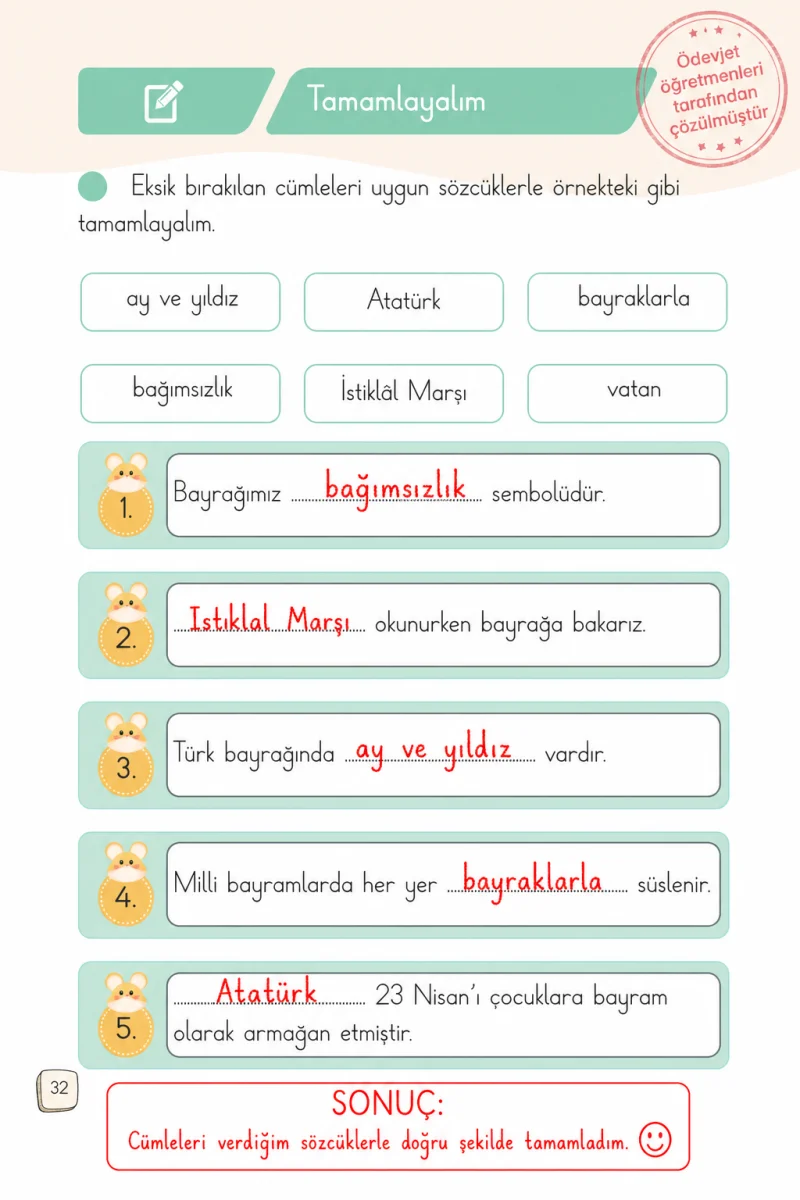 1. Sınıf Türkçe Ders Kitabı Cevapları Meb Yayınları 2. Kitap Sayfa 32 Çözüm Görseli