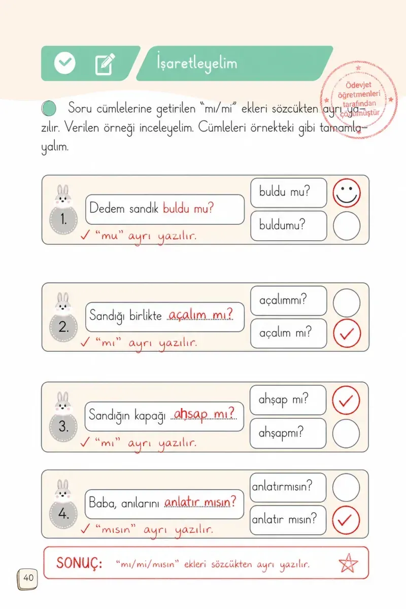 1. Sınıf Türkçe Ders Kitabı Cevapları Meb Yayınları 2. Kitap Sayfa 40 Çözüm Görseli