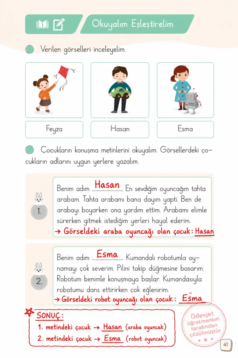 1. Sınıf Türkçe Ders Kitabı Cevapları Meb Yayınları 2. Kitap Sayfa 41 Çözüm Görseli