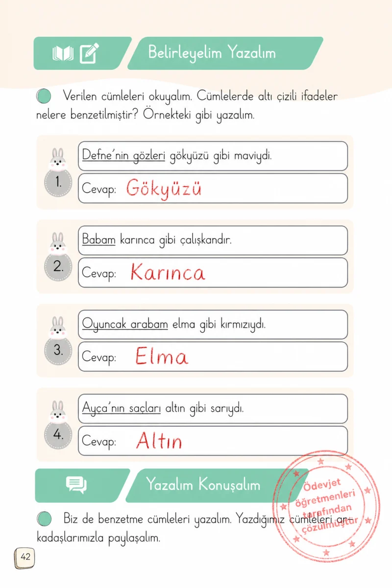 1. Sınıf Türkçe Ders Kitabı Cevapları Meb Yayınları 2. Kitap Sayfa 42 Çözüm Görseli