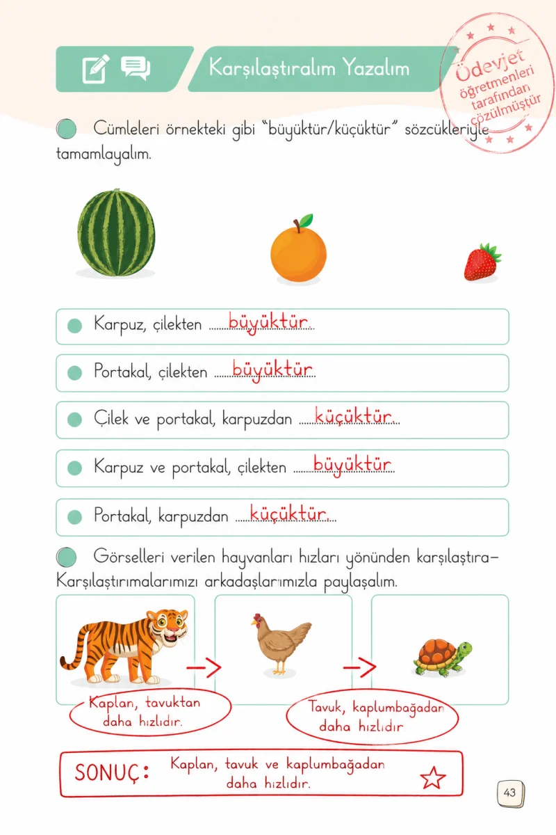 1. Sınıf Türkçe Ders Kitabı Cevapları Meb Yayınları 2. Kitap Sayfa 43 Çözüm Görseli