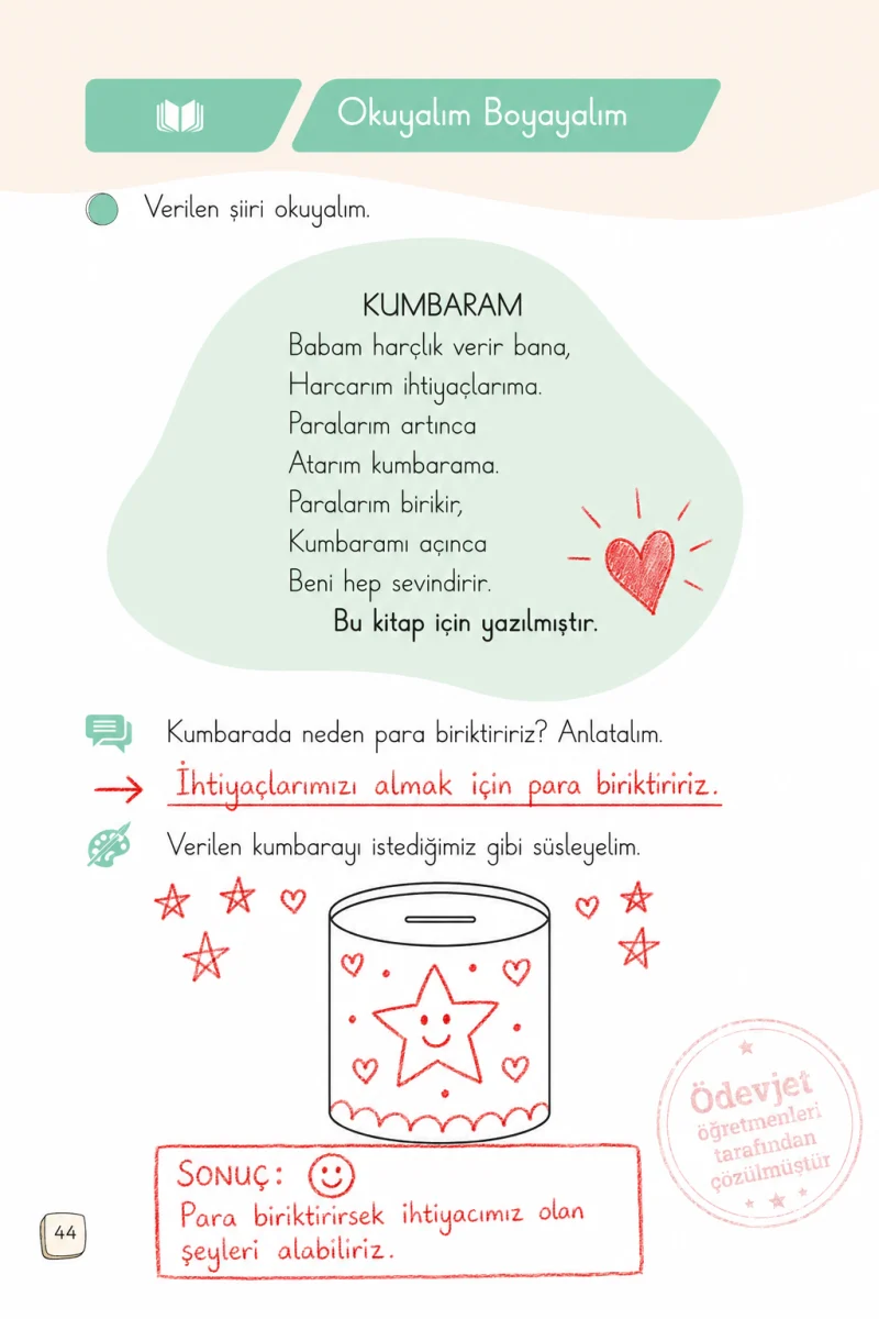 1. Sınıf Türkçe Ders Kitabı Cevapları Meb Yayınları 2. Kitap Sayfa 44 Çözüm Görseli