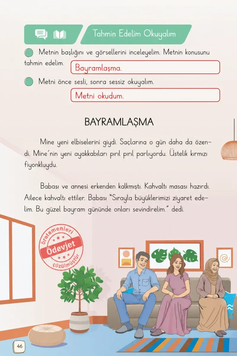 1. Sınıf Türkçe Ders Kitabı Cevapları Meb Yayınları 2. Kitap Sayfa 46 Çözüm Görseli