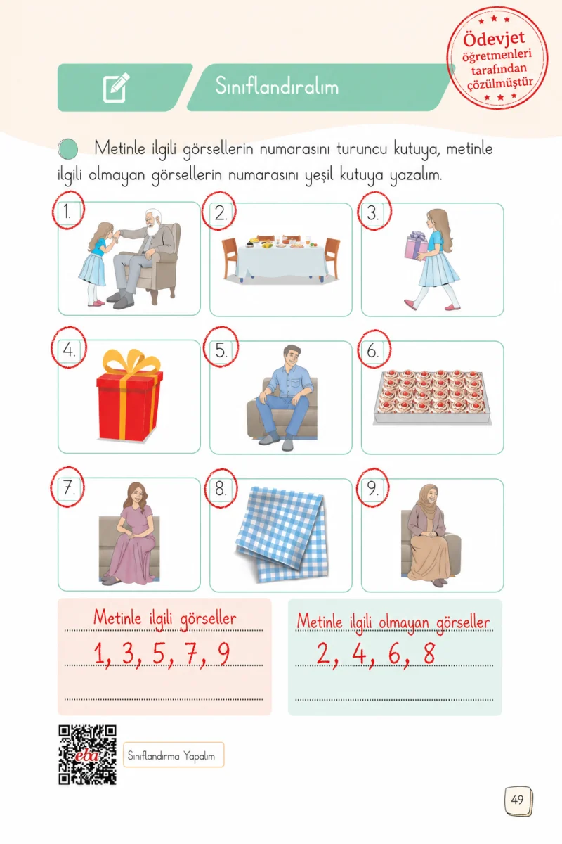1. Sınıf Türkçe Ders Kitabı Cevapları Meb Yayınları 2. Kitap Sayfa 49 Çözüm Görseli