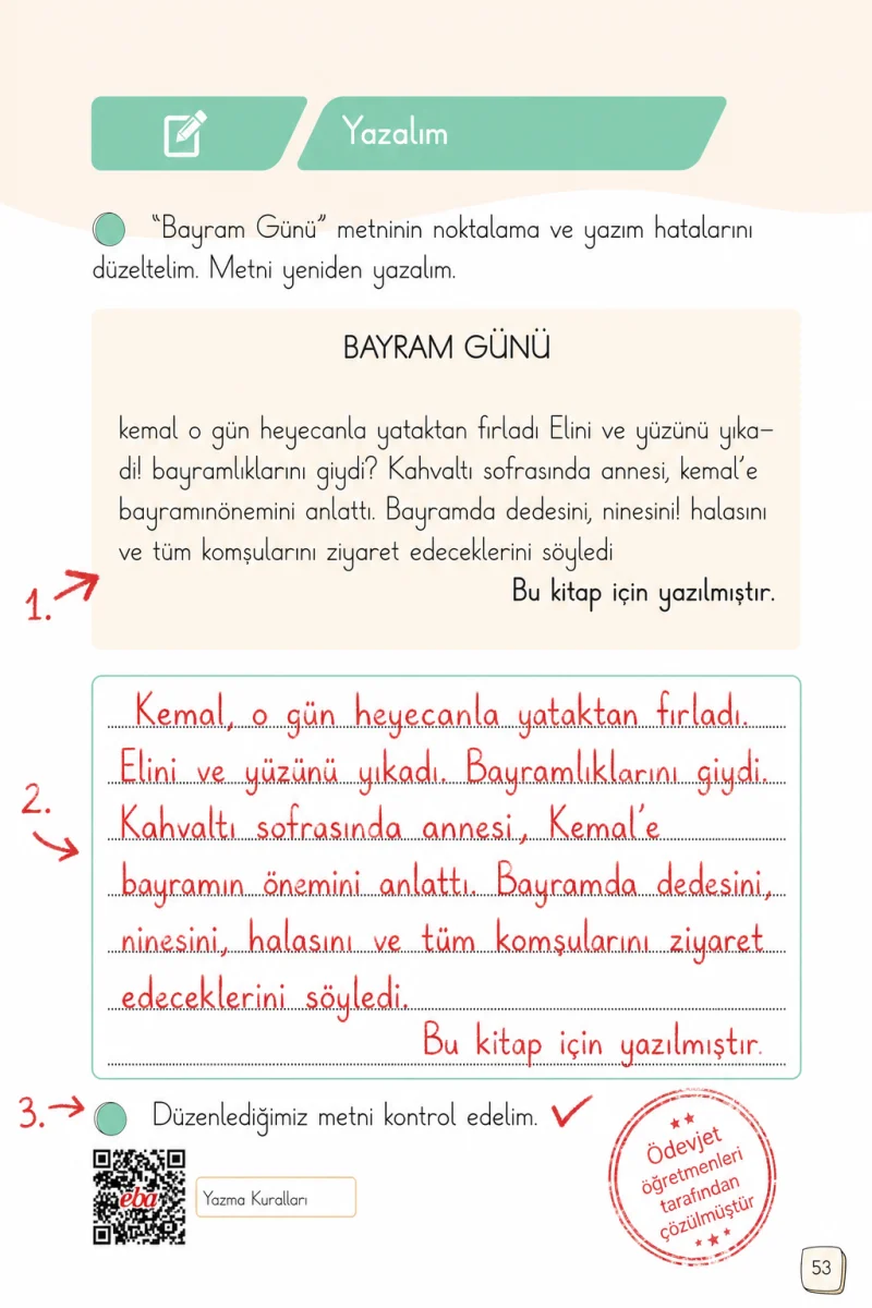 1. Sınıf Türkçe Ders Kitabı Cevapları Meb Yayınları 2. Kitap Sayfa 53 Çözüm Görseli