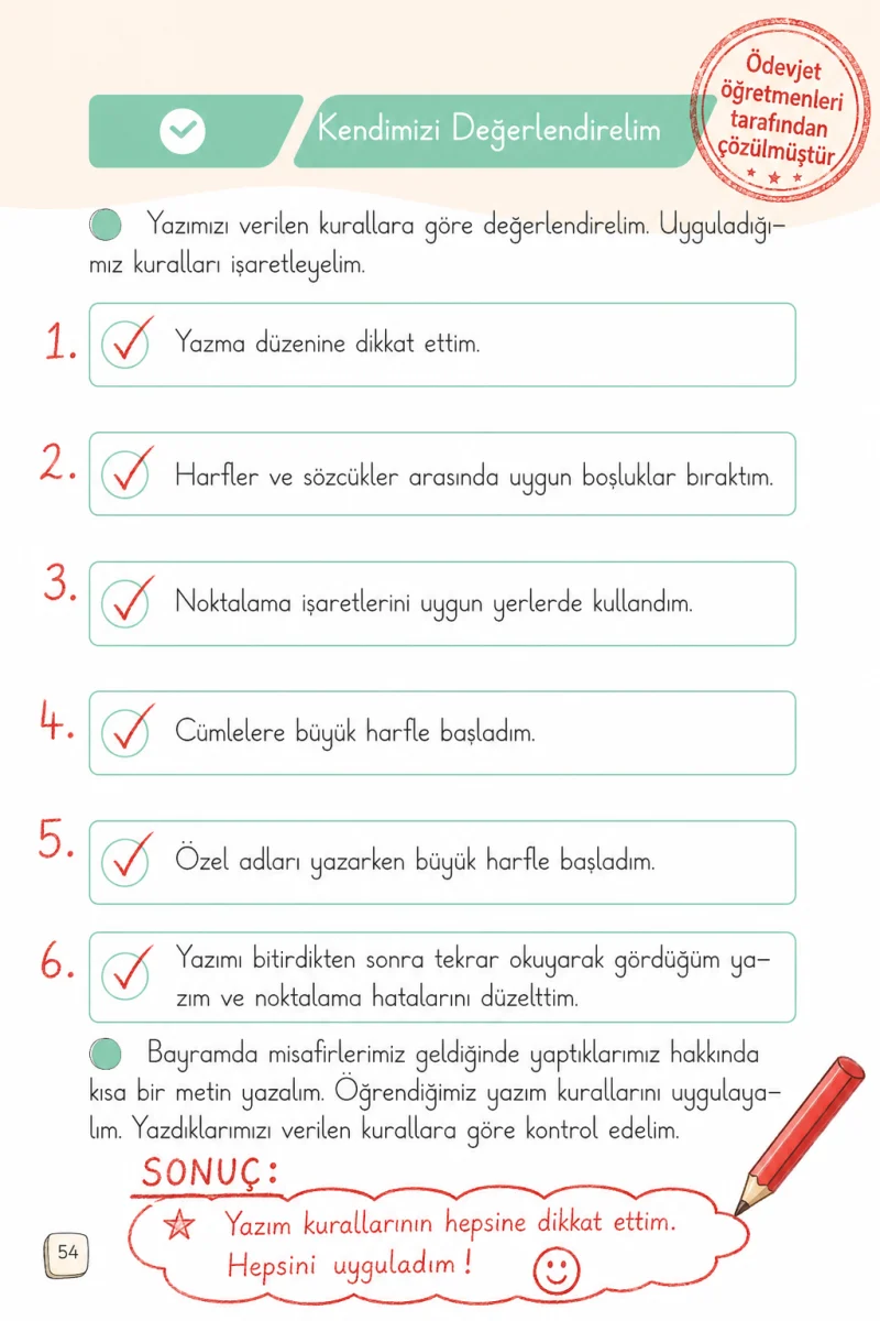 1. Sınıf Türkçe Ders Kitabı Cevapları Meb Yayınları 2. Kitap Sayfa 54 Çözüm Görseli