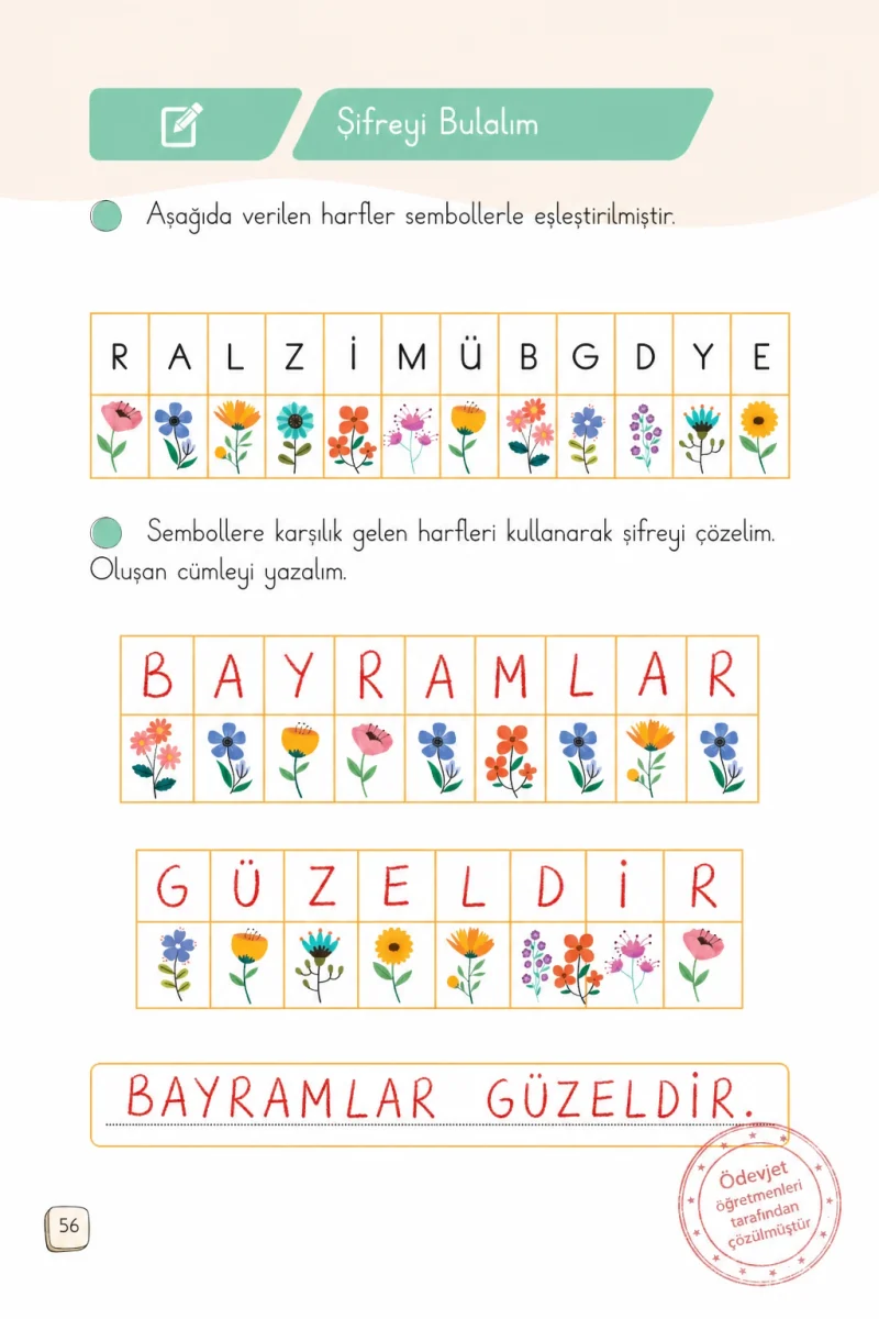 1. Sınıf Türkçe Ders Kitabı Cevapları Meb Yayınları 2. Kitap Sayfa 56 Çözüm Görseli