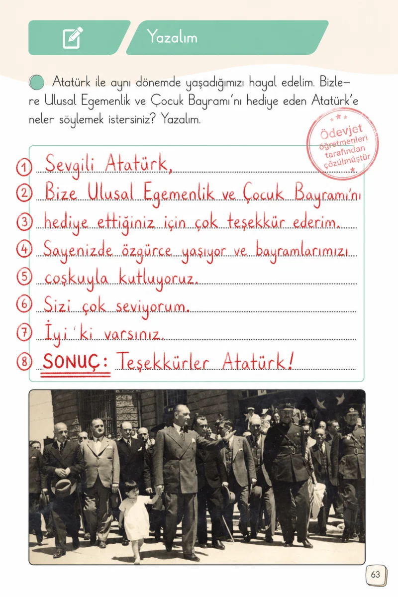 1. Sınıf Türkçe Ders Kitabı Cevapları Meb Yayınları 2. Kitap Sayfa 63 Çözüm Görseli