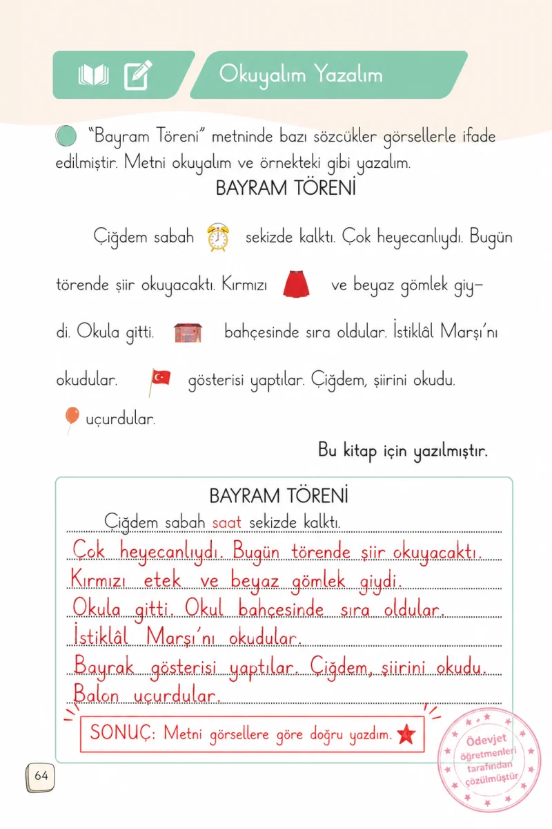 1. Sınıf Türkçe Ders Kitabı Cevapları Meb Yayınları 2. Kitap Sayfa 64 Çözüm Görseli