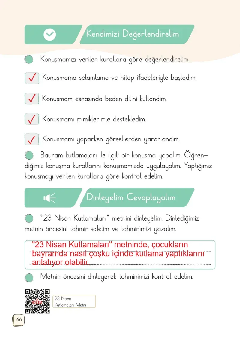 1. Sınıf Türkçe Ders Kitabı Cevapları Meb Yayınları 2. Kitap Sayfa 66 Çözüm Görseli