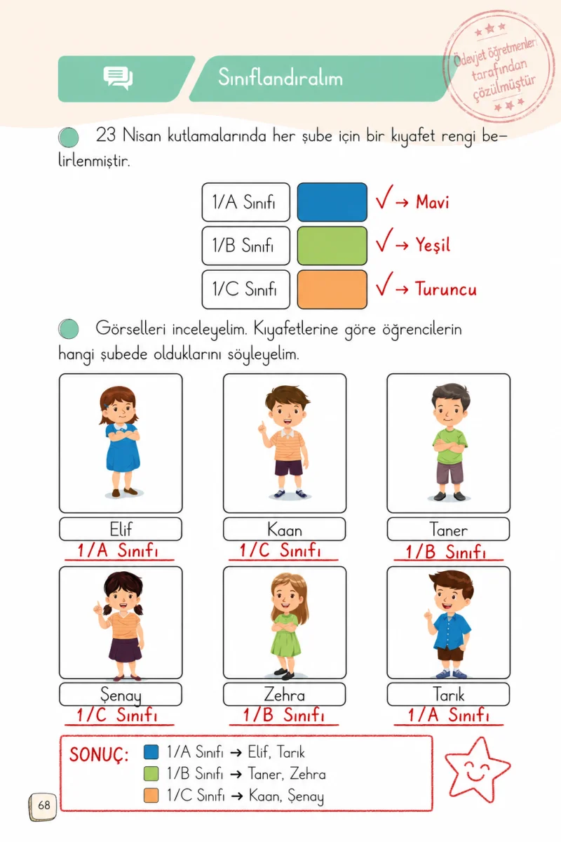 1. Sınıf Türkçe Ders Kitabı Cevapları Meb Yayınları 2. Kitap Sayfa 68 Çözüm Görseli