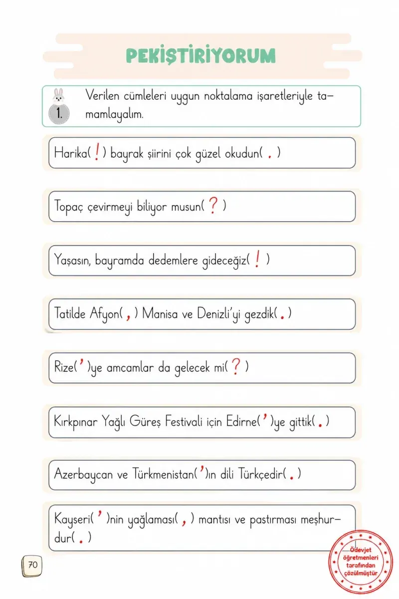 1. Sınıf Türkçe Ders Kitabı Cevapları Meb Yayınları 2. Kitap Sayfa 70 Çözüm Görseli