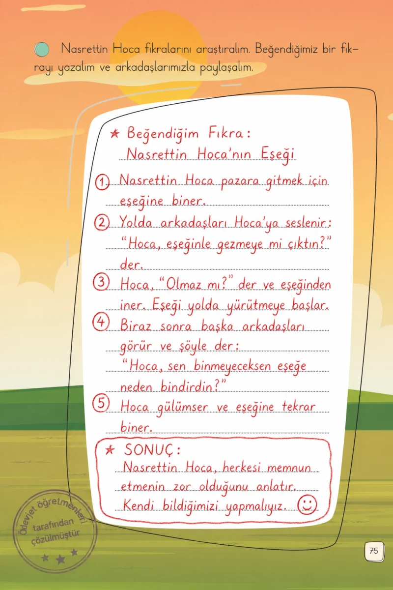 1. Sınıf Türkçe Ders Kitabı Cevapları Meb Yayınları 2. Kitap Sayfa 75 Çözüm Görseli