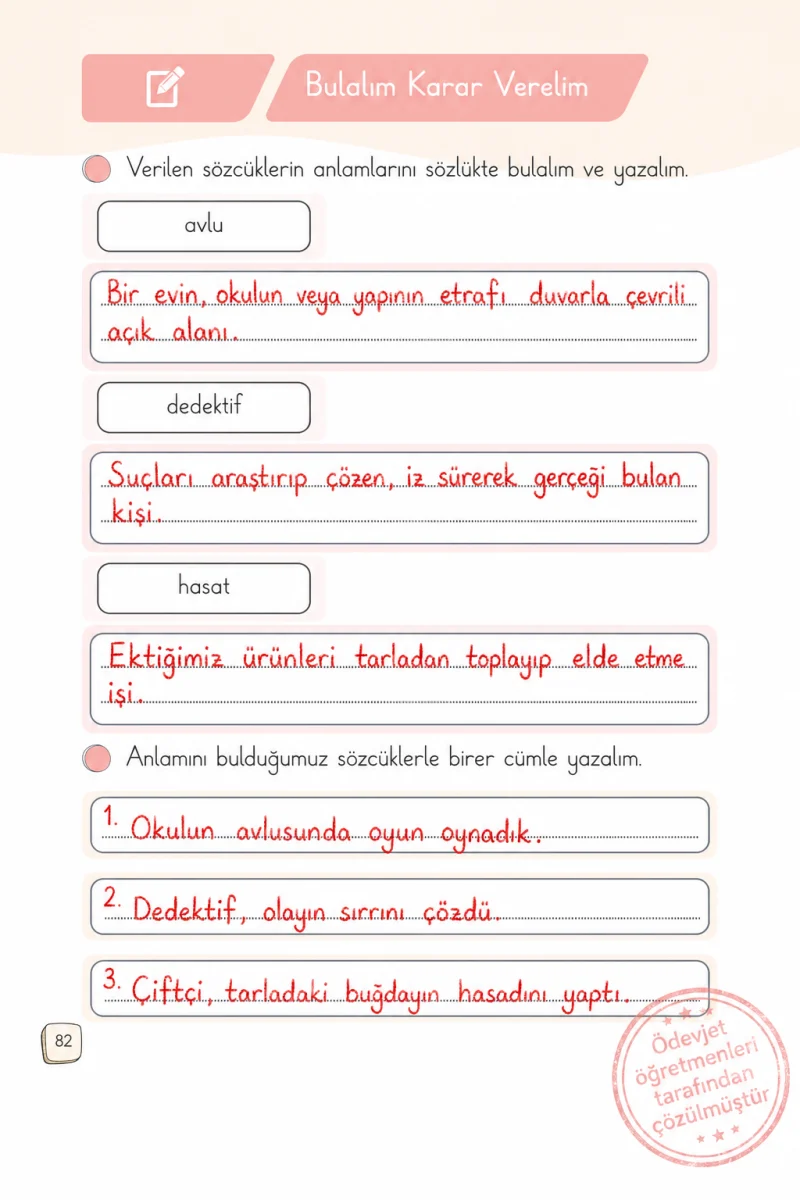 1. Sınıf Türkçe Ders Kitabı Cevapları Meb Yayınları 2. Kitap Sayfa 82 Çözüm Görseli