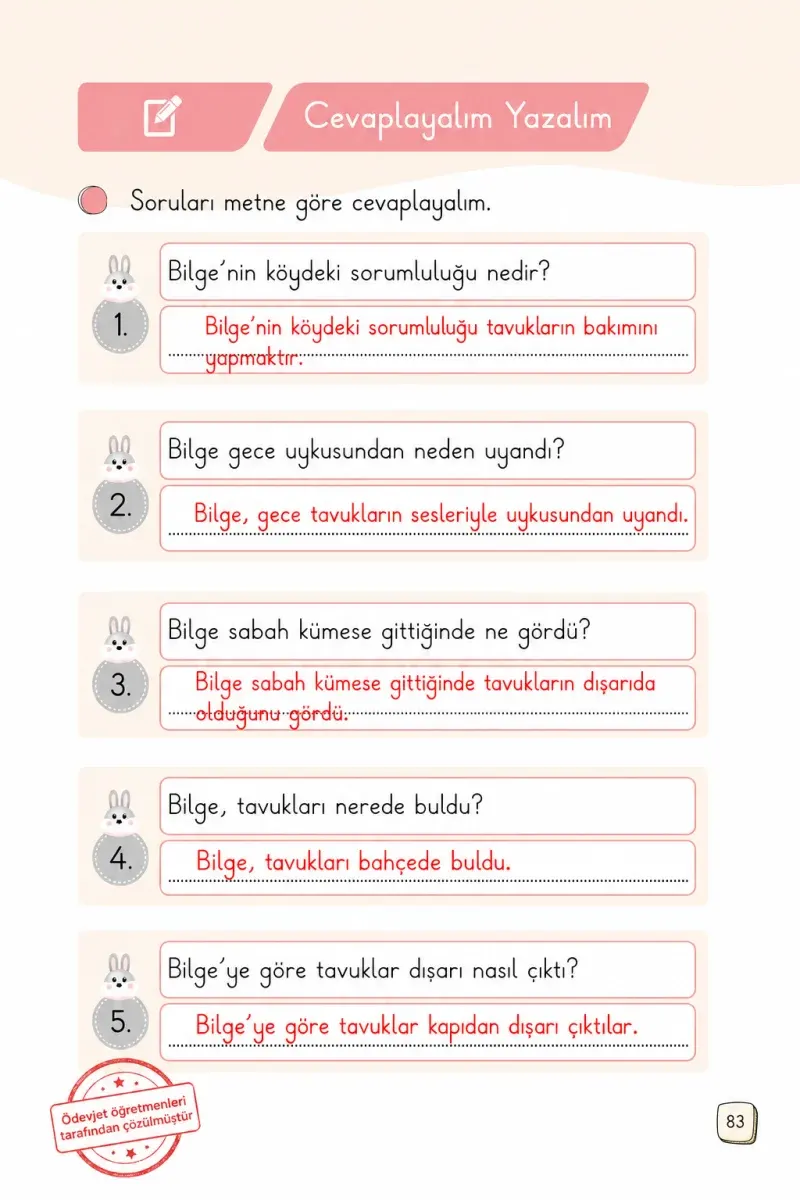 1. Sınıf Türkçe Ders Kitabı Cevapları Meb Yayınları 2. Kitap Sayfa 83 Çözüm Görseli