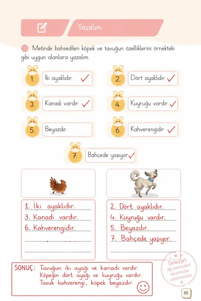 1. Sınıf Türkçe Ders Kitabı Cevapları Meb Yayınları 2. Kitap Sayfa 85 Çözüm Görseli